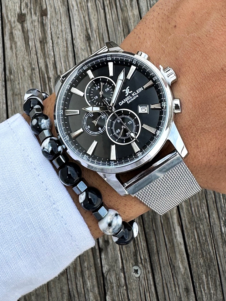 Orijinal Daniel Klein Kol Saati Doğal Taş Tespih ve Bileklik Çakmak Seti DKLN23 - Görsel 2