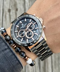 Daniel Klein Exclusıve Fonksiyonlu Siyah Renk Erkek Kol Saati Doğal Taş Bileklik Dk4563
