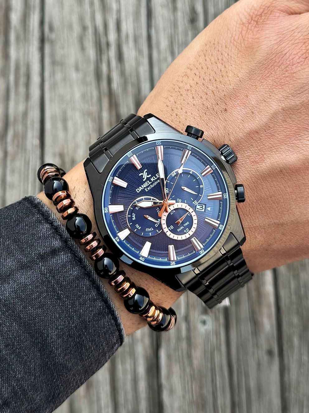 Orijinal Daniel Klein Kol Saati Doğal Taş Tespih ve Bileklik Çakmak Seti DKLN02 - Görsel 3