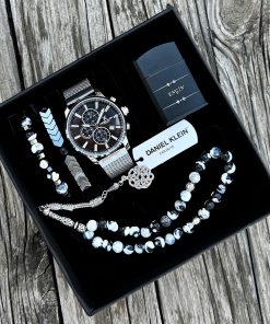 Orijinal Daniel Klein Kol Saati Doğal Taş Tespih ve Bileklik Çakmak Seti DKLN23