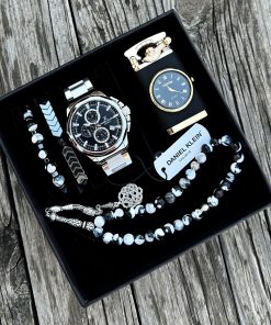 Orijinal Daniel Klein Kol Saati Doğal Taş Tespih ve Bileklik Çakmak Seti DKLN22