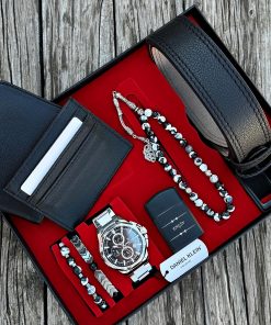 Orijinal Daniel Klein Kol Saati Kemer Cüzdan Kartlık Doğal Taş Tespih ve Bileklik Çakmak Seti DKLN63