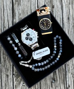 Orijinal Daniel Klein Kol Saati Doğal Taş Tespih ve Bileklik Çakmak Seti DKLN17