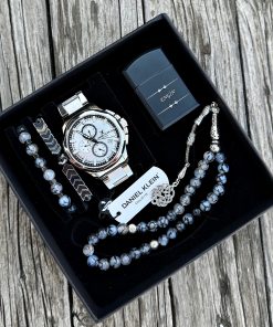 Orijinal Daniel Klein Kol Saati Doğal Taş Tespih ve Bileklik Çakmak Seti DKLN20