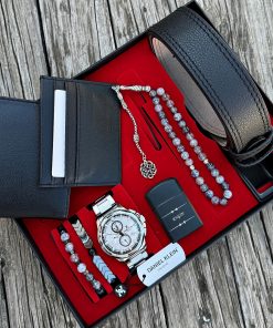 Orijinal Daniel Klein Kol Saati Kemer Cüzdan Kartlık Doğal Taş Tespih ve Bileklik Çakmak Seti DKLN61