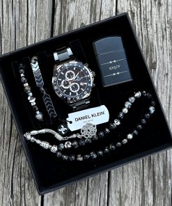 Orijinal Daniel Klein Kol Saati Doğal Taş Tespih ve Bileklik Çakmak Seti DKLN12
