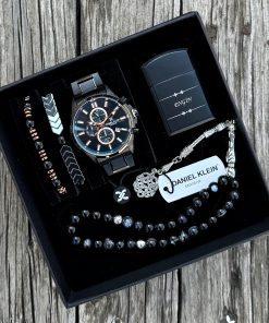 Orijinal Daniel Klein Kol Saati Doğal Taş Tespih ve Bileklik Çakmak Seti DKLN03