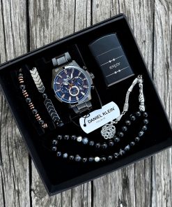 Orijinal Daniel Klein Kol Saati Doğal Taş Tespih ve Bileklik Çakmak Seti DKLN02