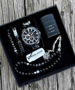 Orijinal Daniel Klein Kol Saati Doğal Taş Tespih ve Bileklik Çakmak Seti DKLN10