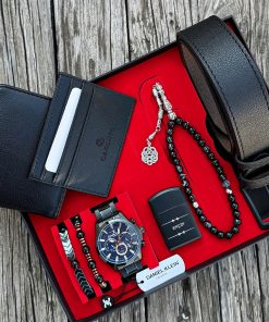 Orijinal Daniel Klein Kol Saati Kemer Cüzdan Kartlık Doğal Taş Tespih ve Bileklik Çakmak Seti DKLN45