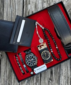 Orijinal Daniel Klein Kol Saati Kemer Cüzdan Kartlık Doğal Taş Tespih ve Bileklik Çakmak Seti DKLN84